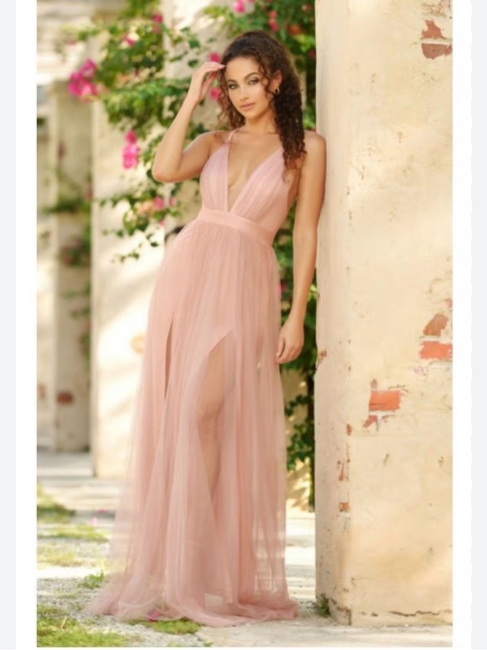 New Gorgeous LUXXEL Dusty Rose Tulle Maxi Dress Size S - Picture 3 of 14